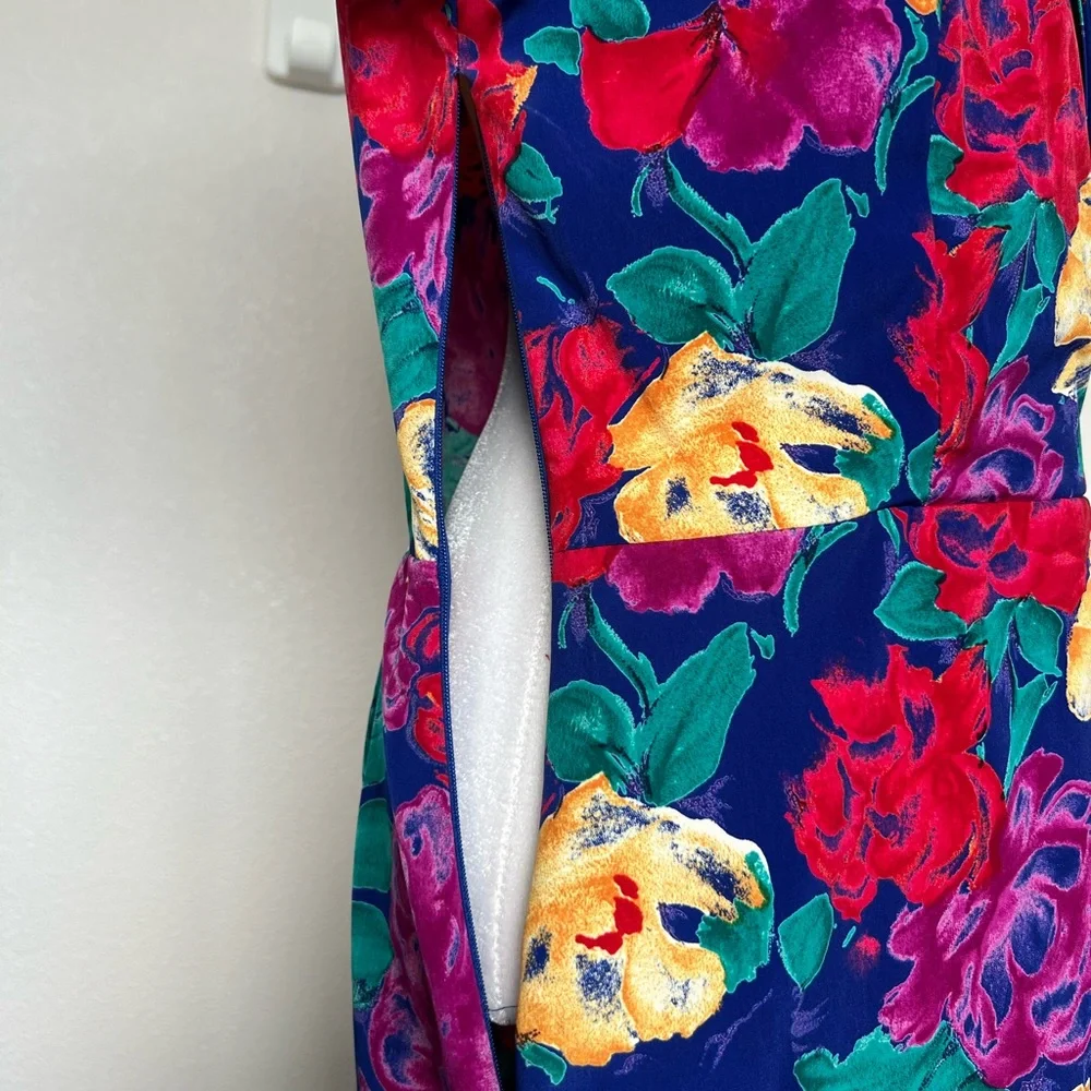 Vintage 90's Positive Attitude Women's Vibrant Floral Faux Wrap Dress Size 14P - Picture 7 of 11
